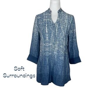 Soft Surroundings Blue White Ombré Print Cottage Long Tunic Top NWOT Size XS
